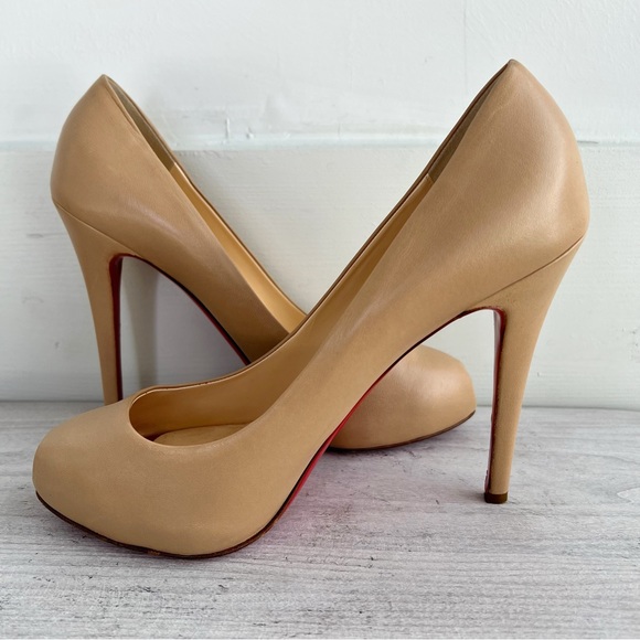 Christian Louboutin Nude with Red Peep Toe Pumps size 9.5 - Picture 8 of 12